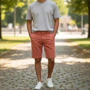 Tristan Men's Size 32 Flat Front Chino Shorts Red Leaf Floral Hipster Summer